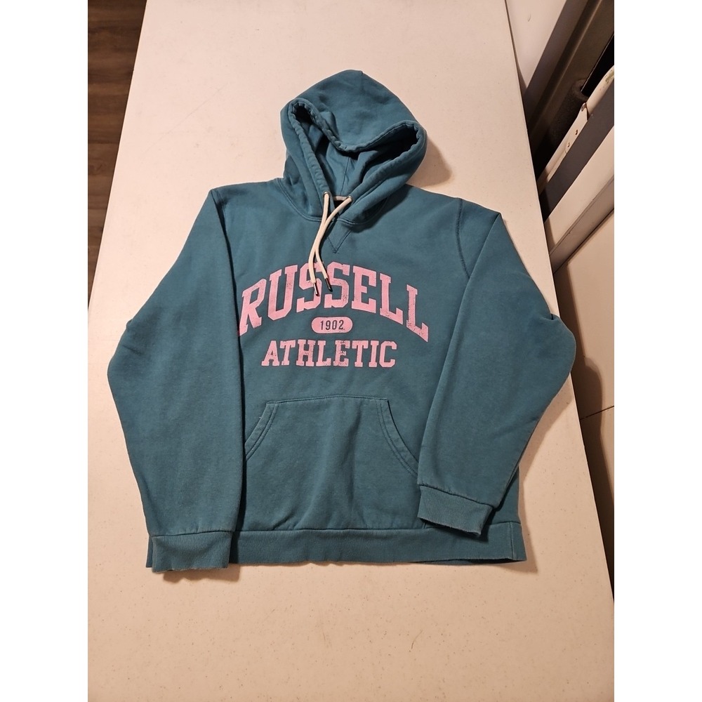 Vintage Y2k Russell Athletic Script Logo Blue/pink Hoodie Adult Size Small (1052